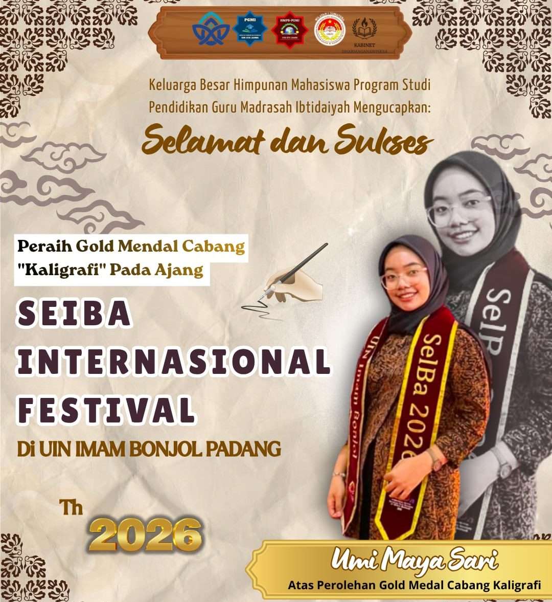 Harumkan Nama Kampus, Mahasiswi PGMI UIN STS Jambi Raih Medali Emas Kaligrafi di SEIBA International Festival 2026